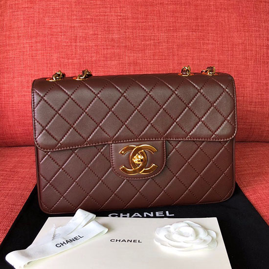 Sac à Rabat En Cuir Dagneau Chanel Bordeaux A0881