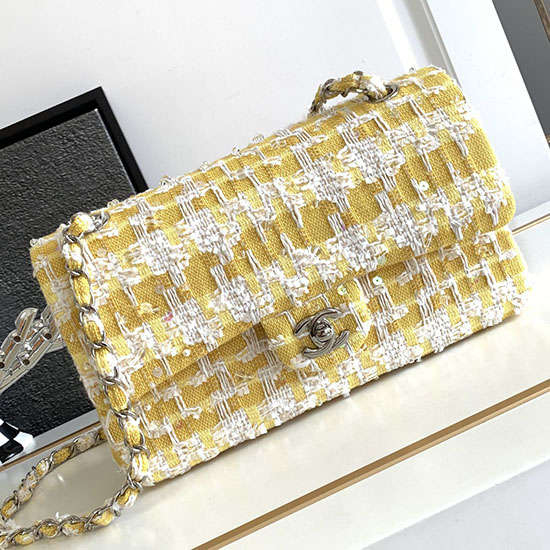 Sac à Rabat Moyen Chanel Tweed Jaune Cf1112