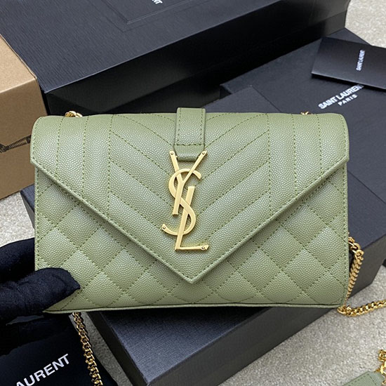 Saint Laurent Petit Sac Bandoulière Enveloppe Vert 526286