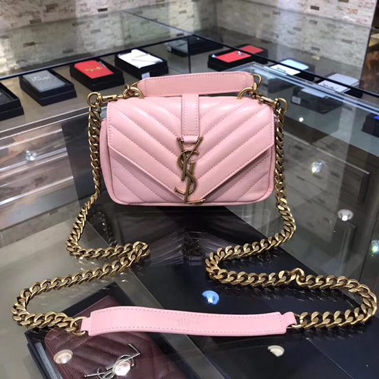 Saint Laurent Portefeuille à Chaîne Matelasse Rose 438492