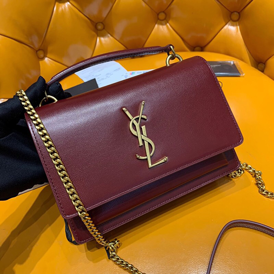 Saint Laurent Portefeuille à Chaîne Sunset Bordeaux 533026