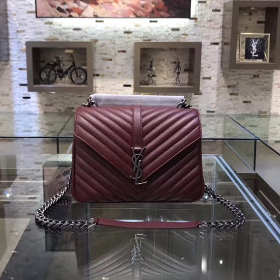 Saint Laurent Sac Bandoulière En Cuir Matelasse Moyen Bordeaux 428056