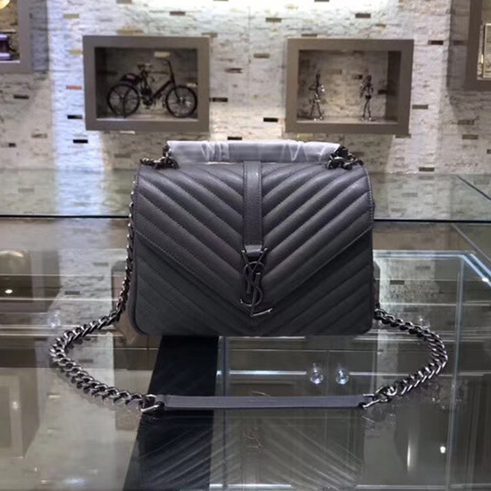 Saint Laurent Sac Bandoulière En Cuir Matelasse Moyen Gris 428056