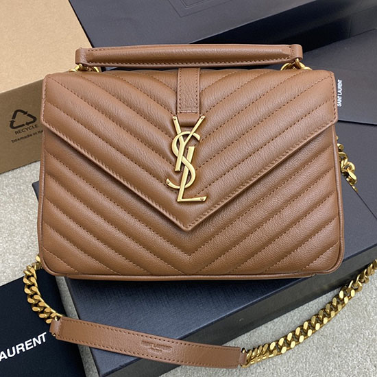 Saint Laurent Sac Collège En Cuir Matelasse Moyen Marron 392737