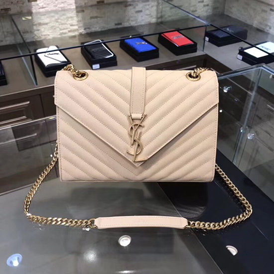 Saint Laurent Sac Porté épaule Matelassé à Grain Moyen Blanc Cassé 428134