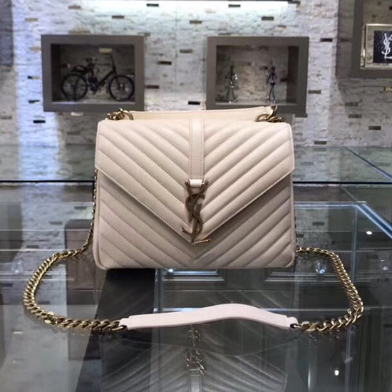 Saint Laurent Sac à Bandoulière En Cuir Matelasse Moyen Blanc Cassé Avec Détails Dorés 428056