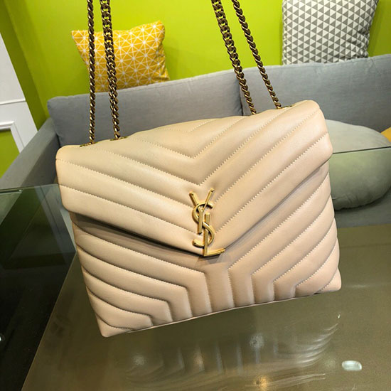 Saint Laurent Sac à Chaîne Loulou Moyen Beige 459749