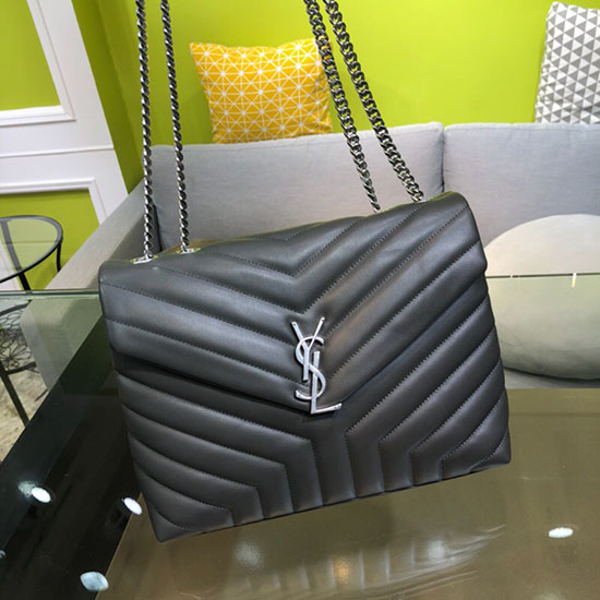 Saint Laurent Sac à Chaîne Loulou Moyen Gris Foncé 459749