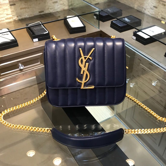 Saint Laurent Vicky Medium En Cuir Dagneau Matelassé Bleu 532612