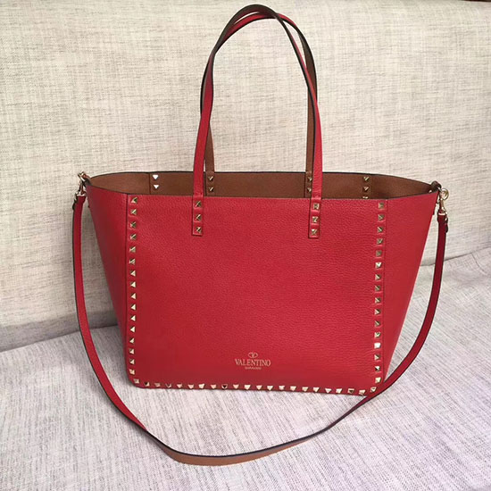 Valentino Guitare Rockstud Roulant Double Fourre-tout Réversible Rouge 102320