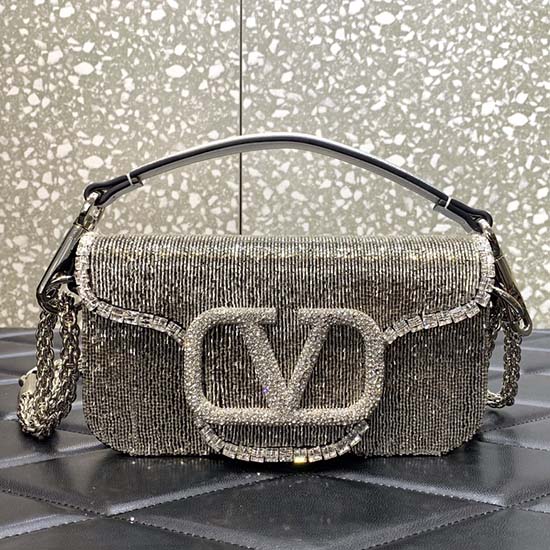 Valentino Loco Petit Sac Bandoulière Brodé Argent V5032