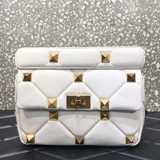 Valentino Medium Roman Stud Le Sac à Bandoulière Blanc Vm1189