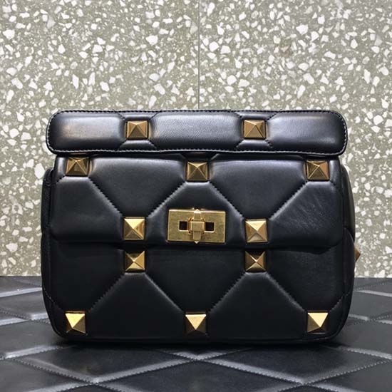 Valentino Medium Roman Stud Le Sac à Bandoulière Noir Vm1189