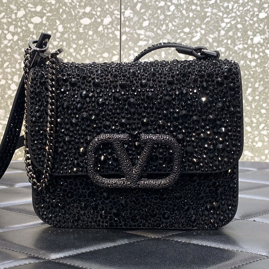 Valentino Petit Sac à Bandoulière Vsling Avec Strass Noir V0088