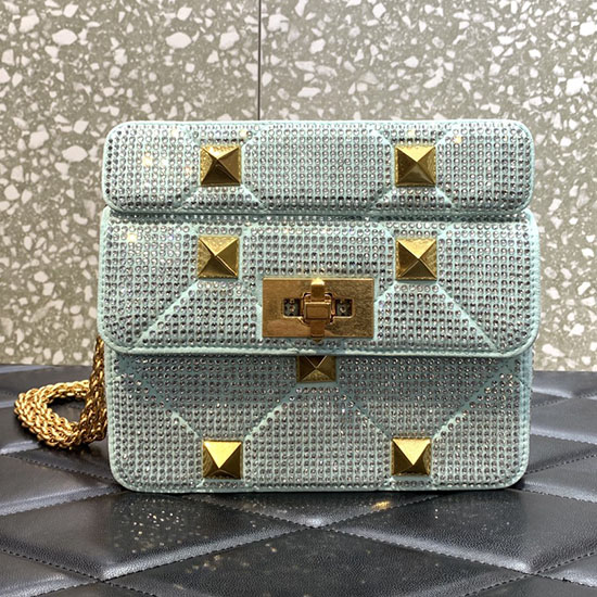 Valentino Petit Sac à Clous Romain Avec Strass Vert V2299