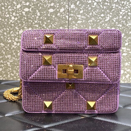 Valentino Petit Sac à Clous Romain Avec Strass Violet V2299