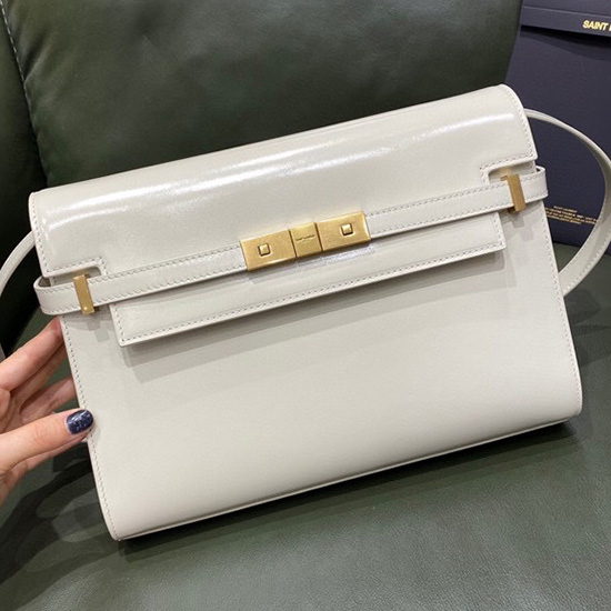 Ysl Manhattan Sac Bandoulière En Cuir Blanc 579271