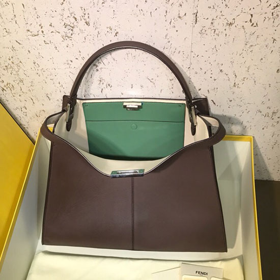 Fendi Puha Borjúbőr Peekaboo X-lite Zacskós Kávé F83041