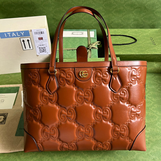 Gucci Gg Matelasse Bőr Közepes Tote Barna 631685