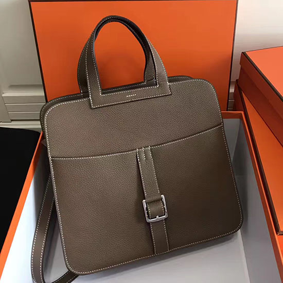 Hermes Halzan 31 Táska Csokoládé Taurillon Clemence Bőrből H070428