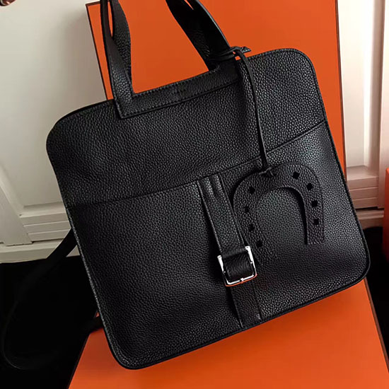 Hermes Halzan 31 Táska Fekete Taurillon Bőrből H070428