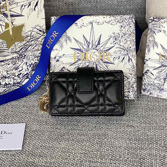 Lady Dior Báránybőr Jázmin Kártyatartó Fekete S0074