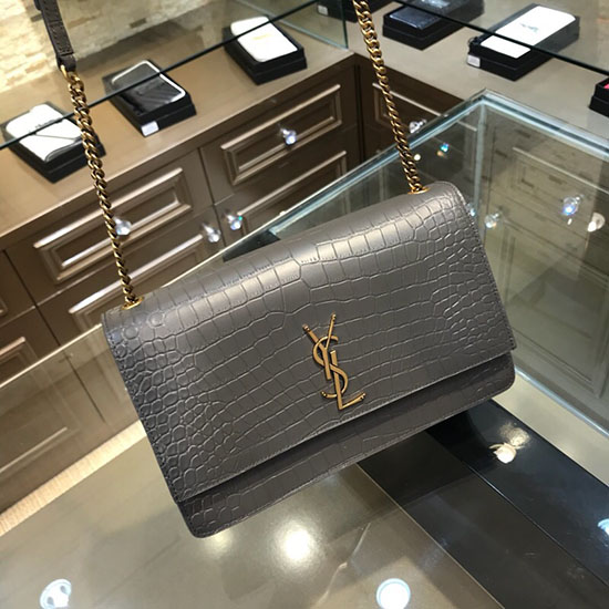 Saint Laurent Naplemente Közepes Szürke Krokodil Dombornyomott Bőr 515823