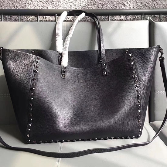 Valentino Gitár Rockstud Rolling Dupla Megfordítható Tote Fekete V0501