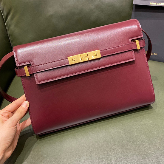 YSL マンハッタン レザー ショルダーバッグ バーガンディ 579271