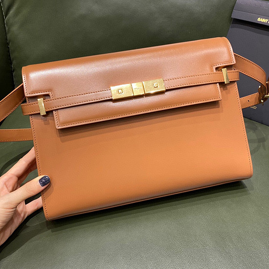 YSL マンハッタン レザー ショルダーバッグ ブラウン 579271