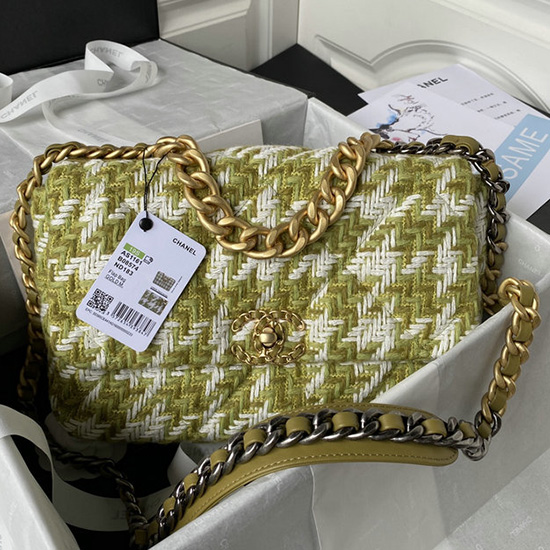 Chanel 19 Tweed Handtas Met Grote Klep Groen As1161