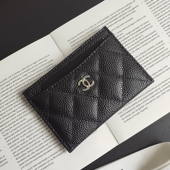 Chanel Classic Kaviaar Kaarthouder Zwart Met Zilver Ap0213