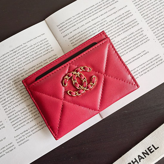 Chanel Kaarthouder Van Lamsleer Rood Ap1167