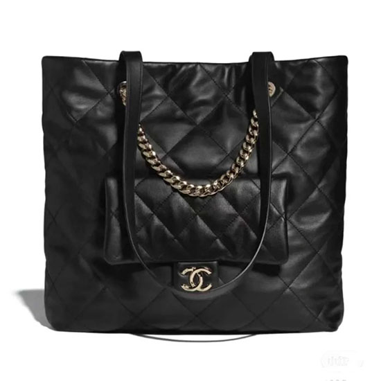 Chanel Kalfsleren Draagtas Zwart As4359