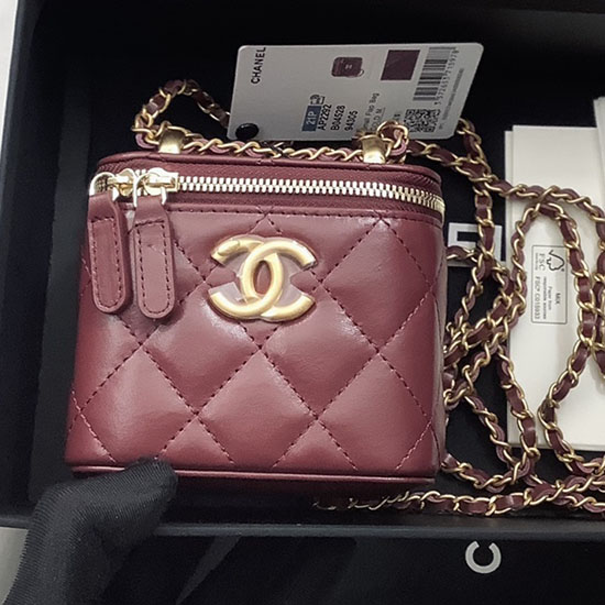 Chanel Kalfsleren Kleine Wastafel Met Ketting Bordeaux Ap2292