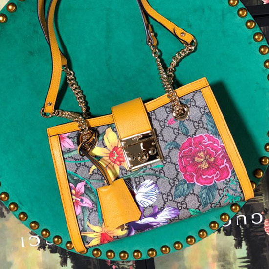 Gucci Hangslot Gg Flora Kleine Schoudertas Geel 498156