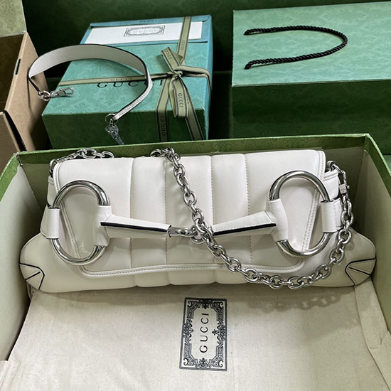 Gucci Horsebit Chain Medium Schoudertas Wit 764255