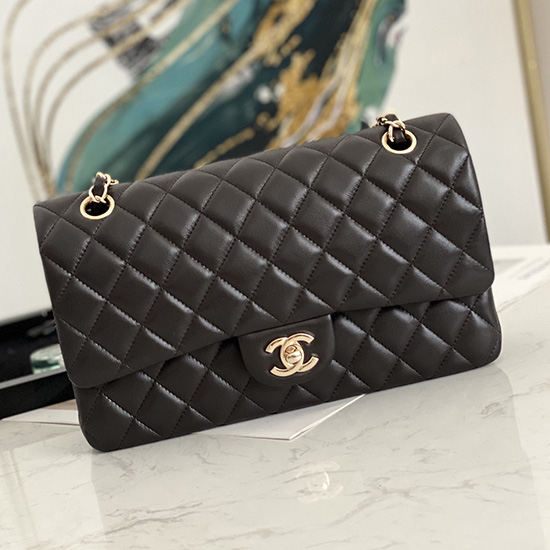 Klassieke Chanel Lamsleren Medium Flap Tas Donkerbruin Cf1112