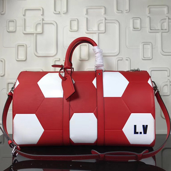 Louis Vuitton Epi Lederen Keepall Bandoulière 50 Rood M52187