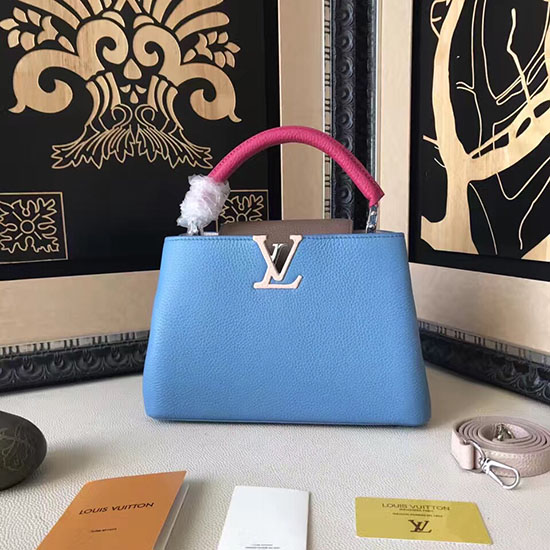 Louis Vuitton Taurillon Lederen Capucines Pm Blauw En Grijs M42237