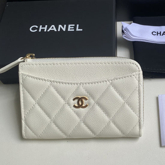 Chanel Grain Kalveskinn Glidelås Kortholder Ap3179 Hvit