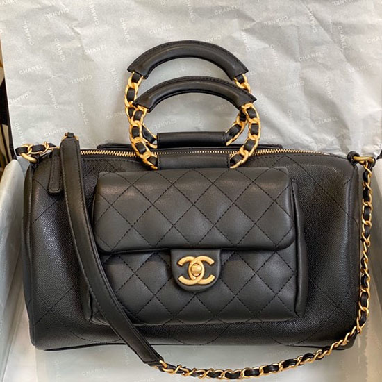 Chanel Grain Kalveskinn Topp Håndtak Bag Svart A06054