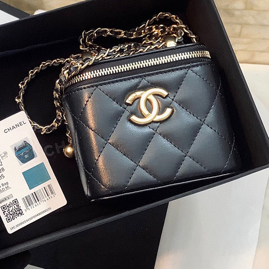 Chanel Kalveskinn Liten Servant Med Kjede Svart Ap2292