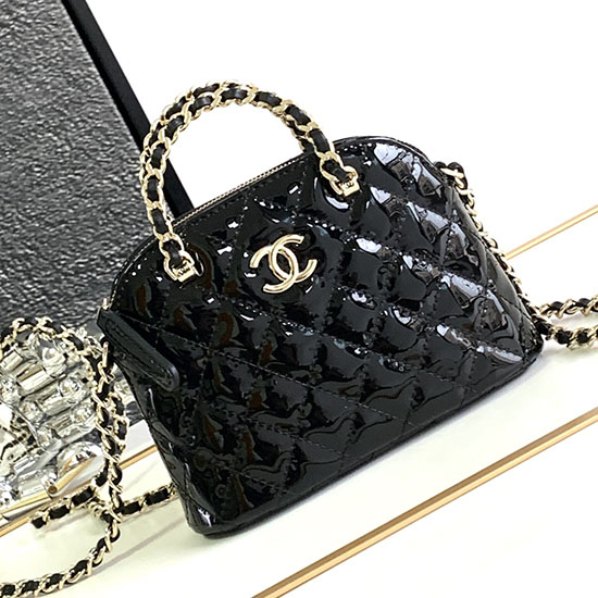 Chanel Patent Clutch I Kalveskinn Med Kjede Svart Ap3354