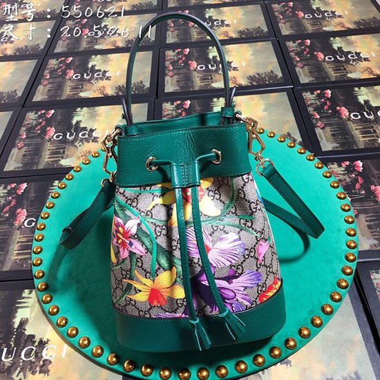 Gucci Ophidia Gg Flora Liten Bøttepose Grønn 550621