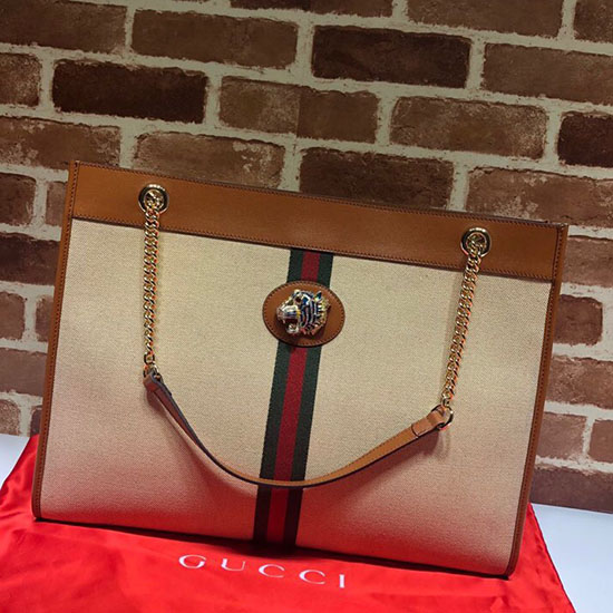 Gucci Vintage Lerret Rajah Stor Tote Beige 537219