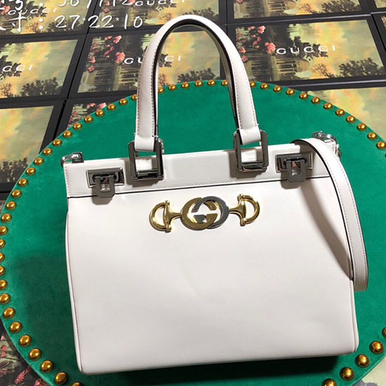 Gucci Zumi Glatt Skinn Liten Topphåndtak Veske Hvit 569712