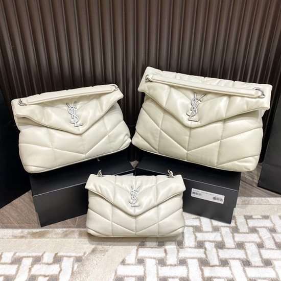 Saint Laurent Loulou Puffer Medium Bag Hvit Med Sølv 577475