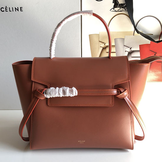 Celine Box Skórzana Mikro Torebka Na Pasek Brązowa Cb24