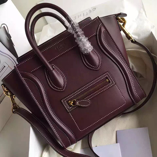 Celine Nano Bagaż Bordowy Oryginalna Skóra Cl112510